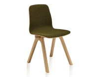 Upholstered oak designer chair natural wood stain, green boucle fabric seat Upholstered oak designer chair natural wood stain, green boucle fabric seat