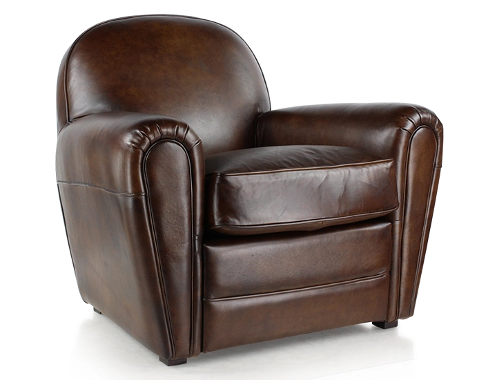 Leather club armchair dark brown piped armrests Leather club armchair dark brown piped armrests
