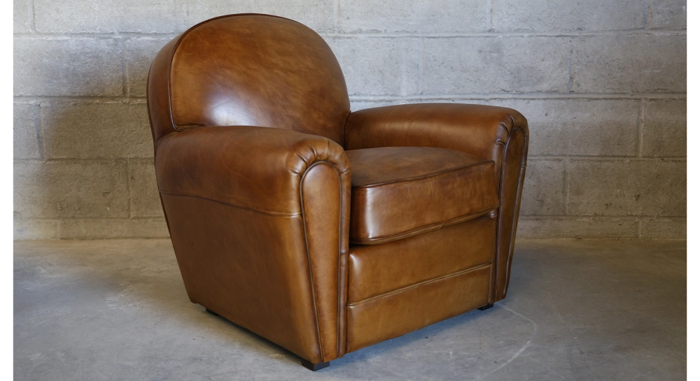 Leather club armchair dark brown studded armrests