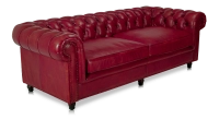 Canapé Chesterfield cuir 3 places rouge carmin accoudoirs cloutés Canapé Chesterfield cuir 3 places rouge carmin accoudoirs cloutés