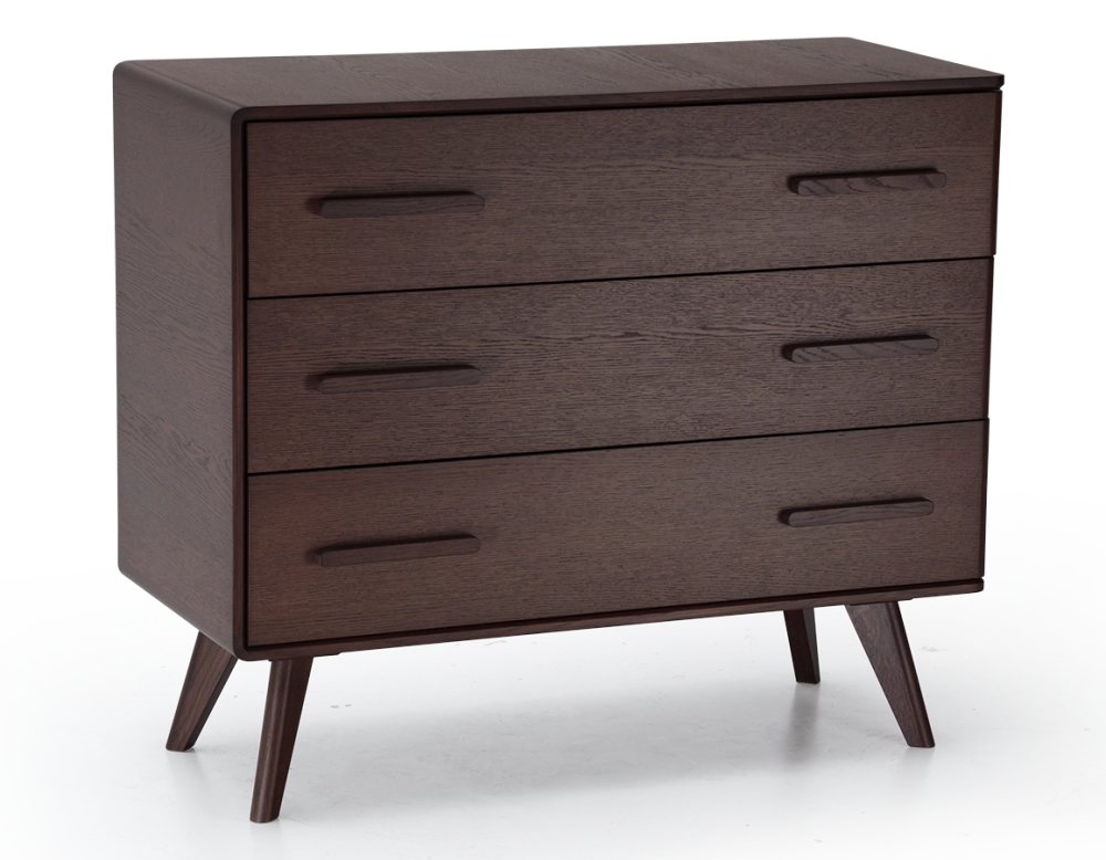 Commode 3 tiroirs en chêne bois teinte marron foncé Commode 3 tiroirs en chêne bois teinte marron foncé