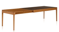 Table extensible en chêne et céramique allonges bois avec bois teinte merisier et plateau céramique brun oxydé 210x100 cm