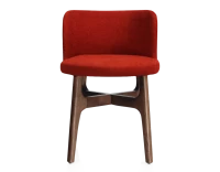 Chaise design bois teinte marron foncé assise tissu orange brulé