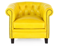 Chesterfield leather armchair yellow studded armrests Chesterfield leather armchair yellow studded armrests