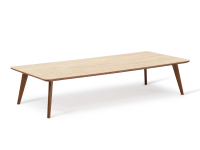 F7 rectangular coffee table in walnut and ceramic natural stained wood and travertine stone effect ceramic 140x60x40 cm