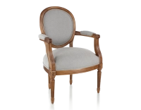 Fauteuil ancien style Louis XVI bois teinte ancienne et tissu gris clair Fauteuil ancien style Louis XVI bois teinte ancienne et tissu gris clair