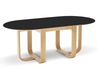 Table salle à manger en chêne et céramique avec bois teinte naturelle et plateau céramique noir unie 210x100 cm