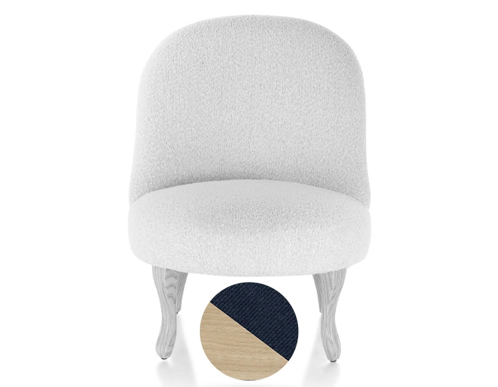 Fauteuil crapaud sans accoudoirs pieds bois teinte naturelle et tissu bleu marine Fauteuil crapaud sans accoudoirs pieds bois teinte naturelle et tissu bleu marine