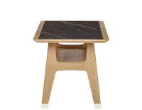 Table basse rectangulaire en chêne et céramique avec bois teinte naturelle plateau céramique effet marbre noir 100x50 cm