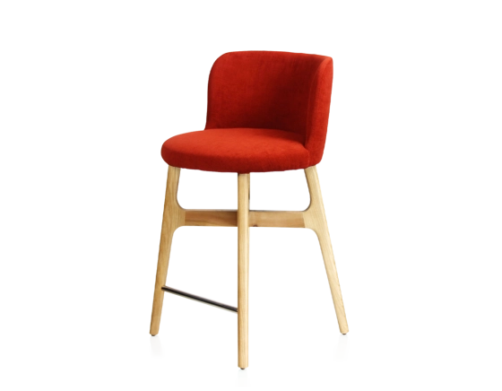 Tabouret de bar h60 cm bois teinte naturelle assise tissu orange brulé