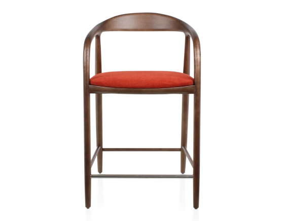 Bar stool H60 cm dark brown stained wood and burnt orange fabric