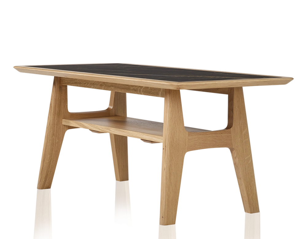 Table basse rectangulaire en chêne et céramique avec bois teinte naturelle plateau céramique noir unie 100x50 cm Table basse rectangulaire en chêne et céramique avec bois teinte naturelle plateau céramique noir unie 100x50 cm