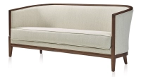 Canapé ancien 3 places bois teinte noyer et tissu beige naturel Canapé ancien 3 places bois teinte noyer et tissu beige naturel