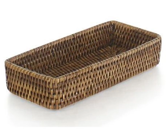 Rectangular brown rattan basket