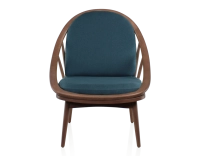 Fauteuil scandinave bois teinte noyer et tissu bleu océan Fauteuil scandinave bois teinte noyer et tissu bleu océan