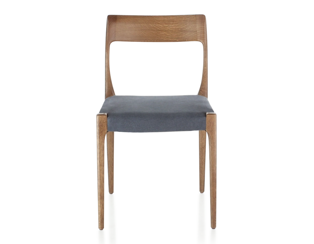 Scandinavian chair walnut-stained wood, grey fabric seat Scandinavian chair walnut-stained wood, grey fabric seat
