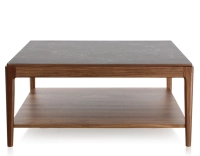 Table basse carrée en noyer et céramique avec tablette en bois teinte naturelle plateau céramique effet ardoise 100x100 cm Table basse carrée en noyer et céramique avec tablette en bois teinte naturelle plateau céramique effet ardoise 100x100 cm