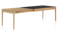 Table extensible 8 à 14 personnes en chêne et céramique allonges bois avec bois teinte naturelle et plateau céramique effet ardoise 210x100 cm