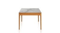 Table salle à manger 6 personnes en chêne et céramique avec bois teinte merisier et plateau céramique effet marbre blanc 140x90 cm Table salle à manger 6 personnes en chêne et céramique avec bois teinte merisier et plateau céramique effet marbre blanc 140x90 cm