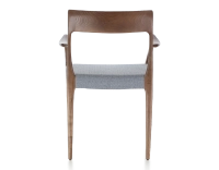 Chaise scandinave avec accoudoirs bois teinte marron foncé assise tissu chevron bleu Chaise scandinave avec accoudoirs bois teinte marron foncé assise tissu chevron bleu