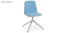 Office chair with 5 branches dossier bois teinte naturelle assise en tissu bleu