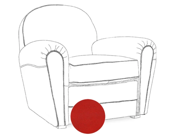 Fauteuil club cuir rouge accoudoirs passepoil