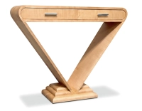 Console art déco double tiroirs bois teinte naturelle