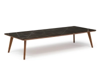 Table basse rectangulaire F7 en noyer et céramique bois teinte naturelle et céramique effet marbre noir 120x60x40 cm