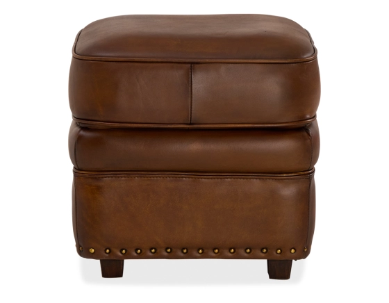 Leather pouffe vintage brown studded edge
