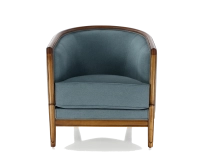 Fauteuil ancien accoudoirs moulurés bois teinte ancienne et tissu bleu océan