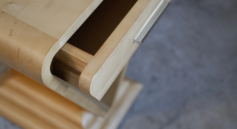 Art Deco console with double drawers walnut stained wood