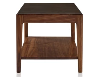 Table basse rectangulaire en noyer et céramique avec tablette en bois teinte naturelle plateau céramique brun oxydé 100x50 cm