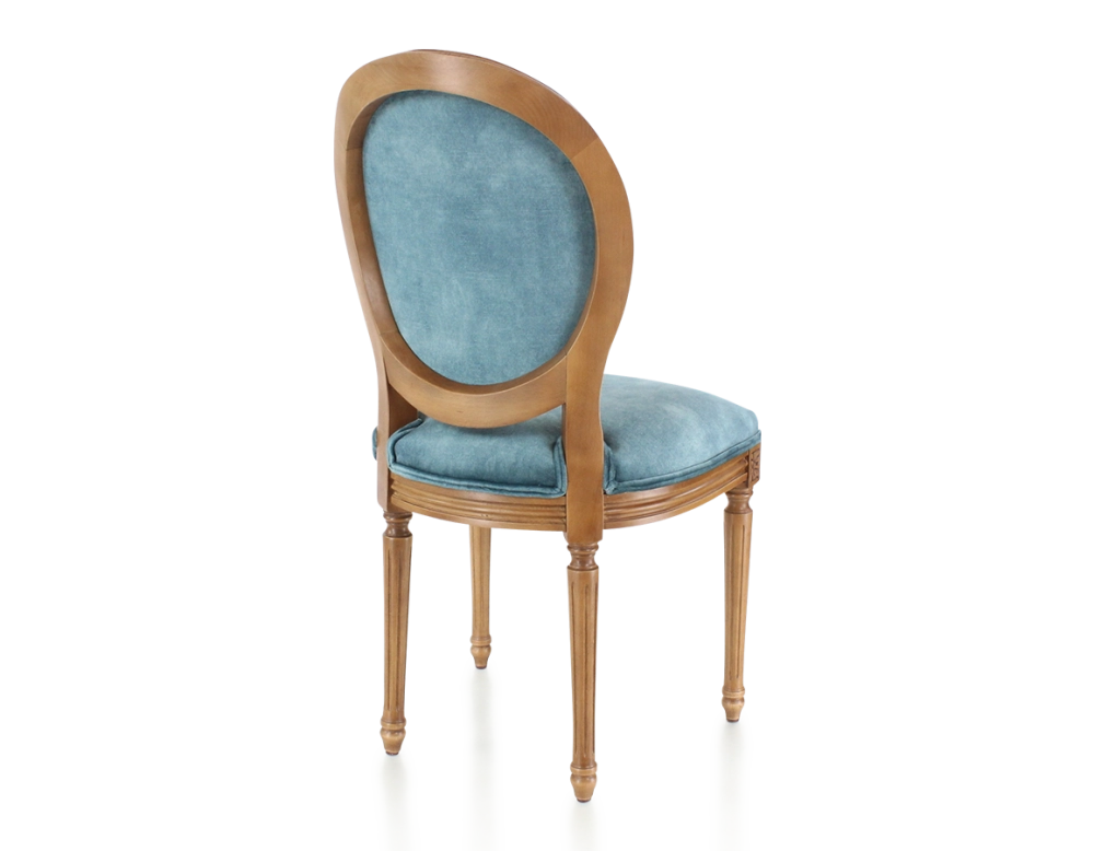 Chaise ancienne style Louis XVI bois teinte ancienne et tissu velours bleu pétrole Chaise ancienne style Louis XVI bois teinte ancienne et tissu velours bleu pétrole
