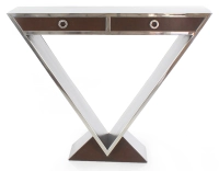 Console art déco double tiroirs bois teinte marron foncé Console art déco double tiroirs bois teinte marron foncé