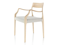 Scandinavian armchair with armrests natural stained wood seat natural beige fabric Scandinavian armchair with armrests natural stained wood seat natural beige fabric