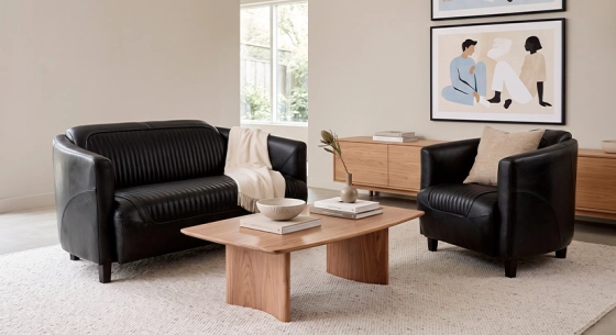 2 seater leather club sofa black