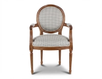 Sillón antiguo estilo Luis XVI bois teinte ancienne et tissu pied de poule blanc et taupe
