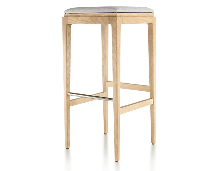 Tabouret de bar design H80 cm bois teinte naturelle assise tissu beige naturel Tabouret de bar design H80 cm bois teinte naturelle assise tissu beige naturel