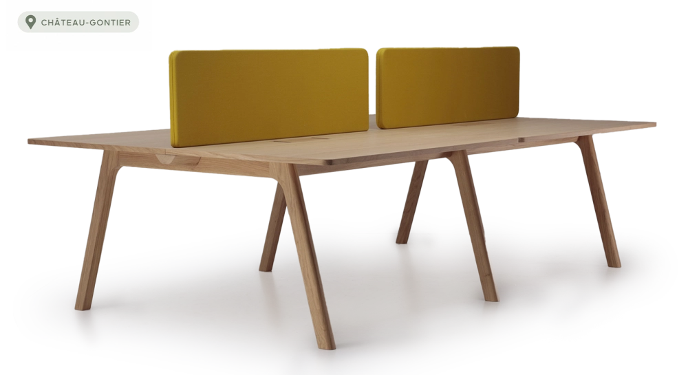Bureau bench 4 postes chêne teinte naturelle plateau bois 280x160