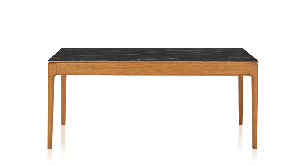 8 person oak and ceramic dining table with cherry-stained wood and black marble-effect ceramic top 180x100 cm 8 person oak and ceramic dining table with cherry-stained wood and black marble-effect ceramic top 180x100 cm