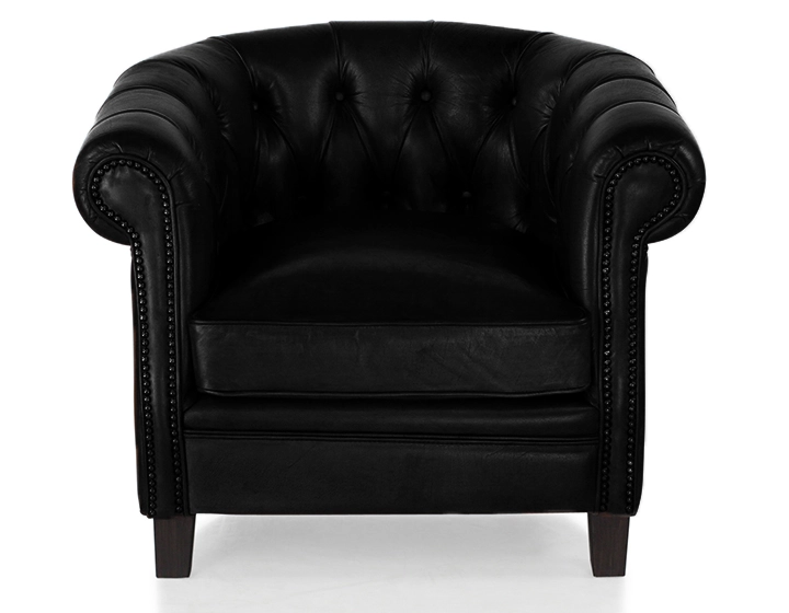 Fauteuil chesterfield cuir noir accoudoirs cloutés Fauteuil chesterfield cuir noir accoudoirs cloutés