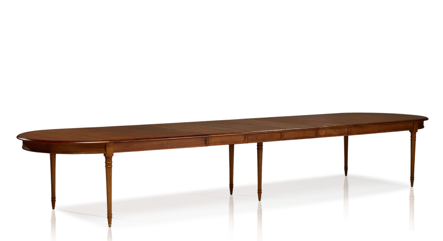 Table extensible Louis XVI allongée bois teinte ancienne 310x120 cm + 4 allonges