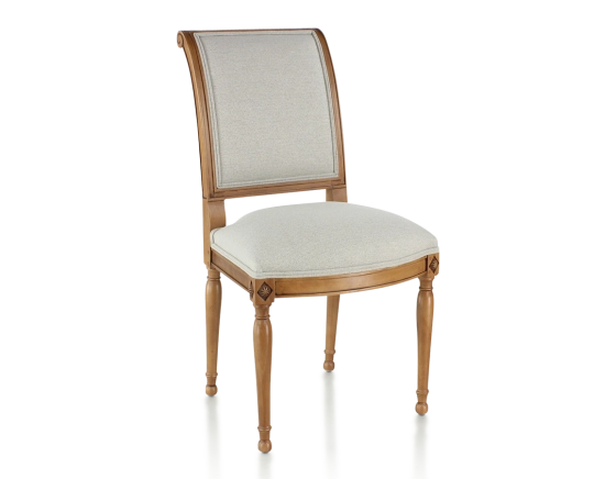 Antique Directoire style chair wood stained antique and natural beige fabric