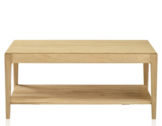 Table basse rectangulaire en chêne avec tablette teinte naturelle 100x50 cm