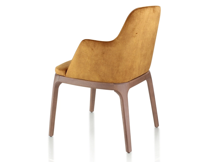 Chaise design avec accoudoirs bois teinte noyer et tissu velours bronze Chaise design avec accoudoirs bois teinte noyer et tissu velours bronze