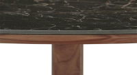Round walnut and ceramic dining table for 6 people with a natural wood finish and a black m2 marble-effect ceramic top. 120x120 Round walnut and ceramic dining table for 6 people with a natural wood finish and a black m2 marble-effect ceramic top. 120x120