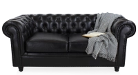 Canapé Chesterfield cuir 2 places noir accoudoirs cloutés Canapé Chesterfield cuir 2 places noir accoudoirs cloutés