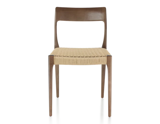 Chaise scandivave bois teinte marron foncé assise corde