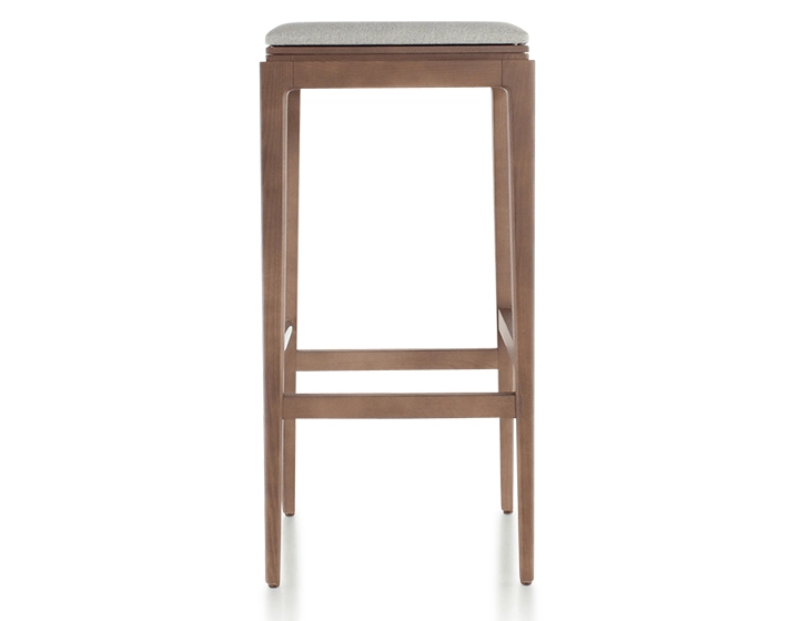 Tabouret de bar design H80 cm bois teinte noyer assise tissu beige naturel Tabouret de bar design H80 cm bois teinte noyer assise tissu beige naturel