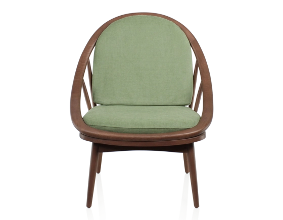 Scandinavian armchair walnut-stained wood and green fabric